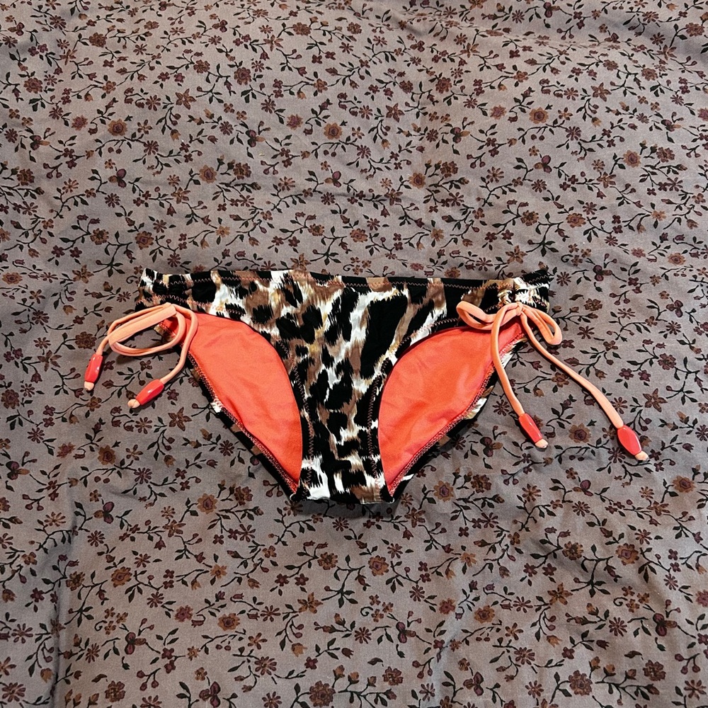 Leopard Print Bikini Bottoms with Orange Accents